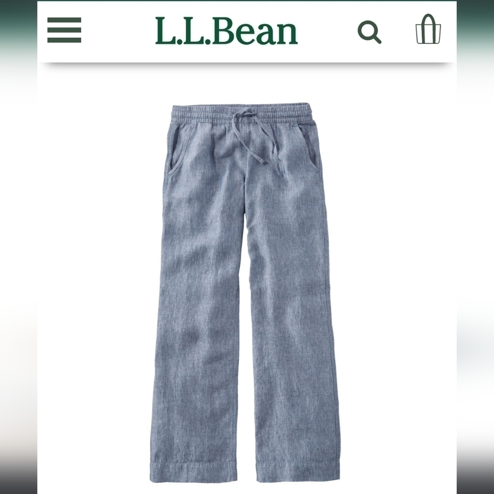 L.L. BEAN 100% Linen Chambray Drawstring Flax Straight Leg